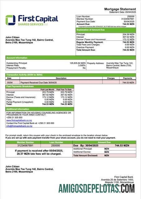em branco Modelo Word e PDF de Declaração Hipotecária do Primeiro Banco de Capital de Moçambique